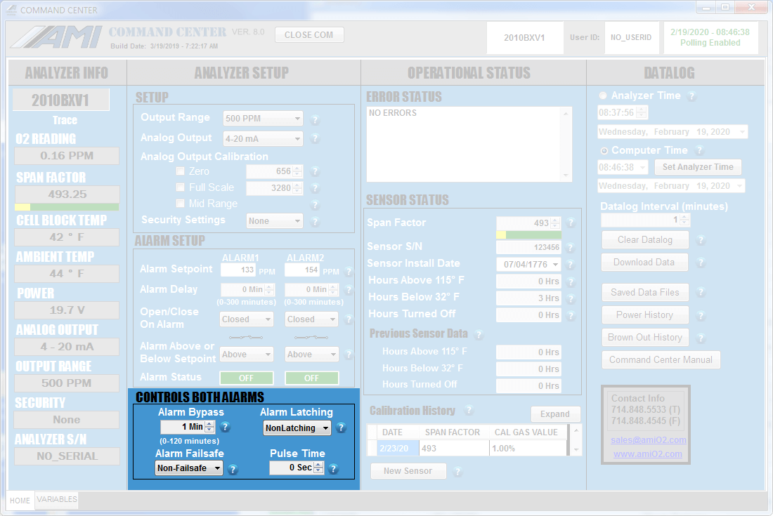 Control both analyzer alarms