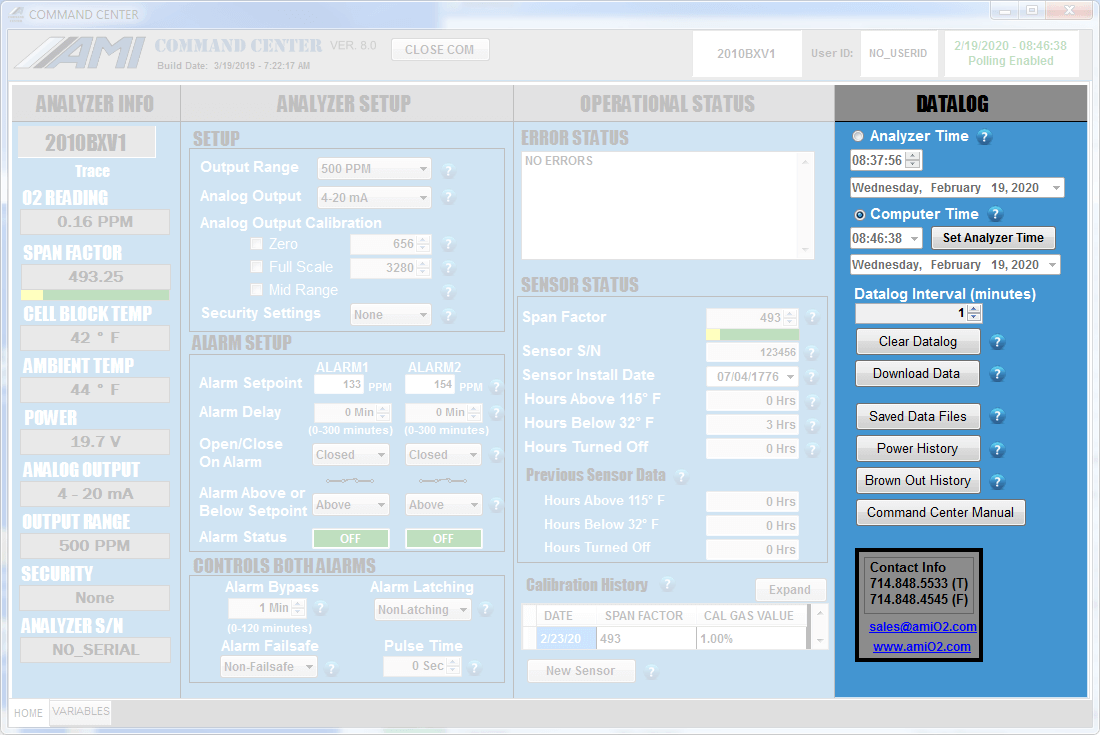 COMMAND CENTER data logging