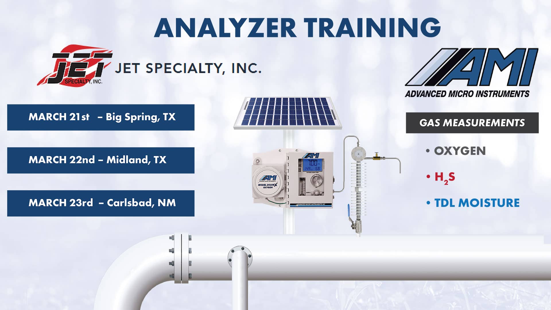 AMI Analyzer Training:  Jet Specialty Hosting Training in Texas & New Mexico During 3rd Week of March