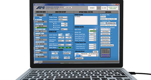 Command Center Software running on laptop connected to oxygen analyzer